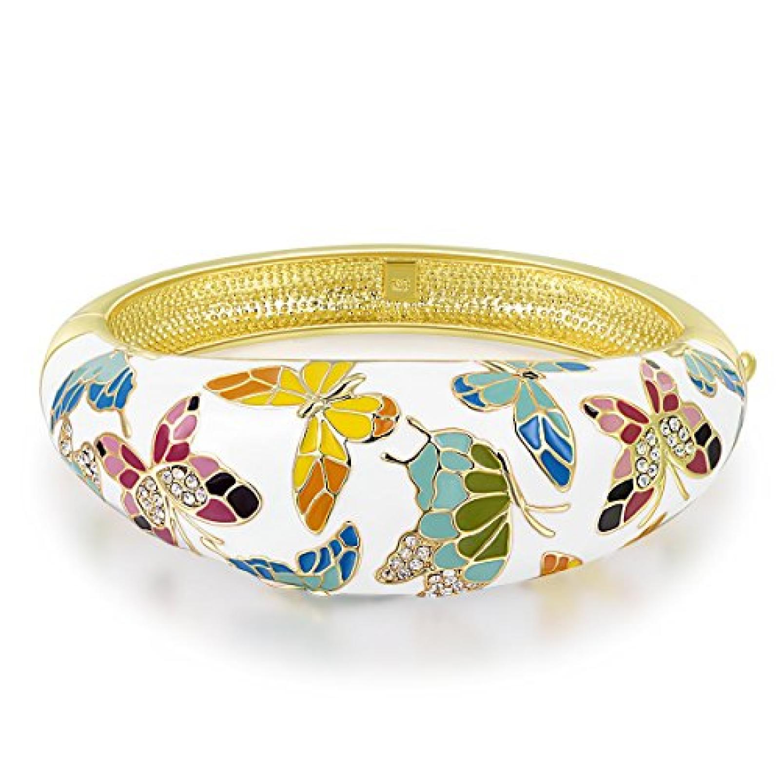 Ninabox Weihnachtsgeschenk Damen Schmetterlings Armreif SWAROVSKI ELEMENTS Kristall Emaille,Geburtstagsgeschenk, Party, Geschenk für Mama und Freundin,Modeschmuck,weiß und golden Armschmuck "Der Frühling von Versailles" Kollektion Weihnachten Geschenk 